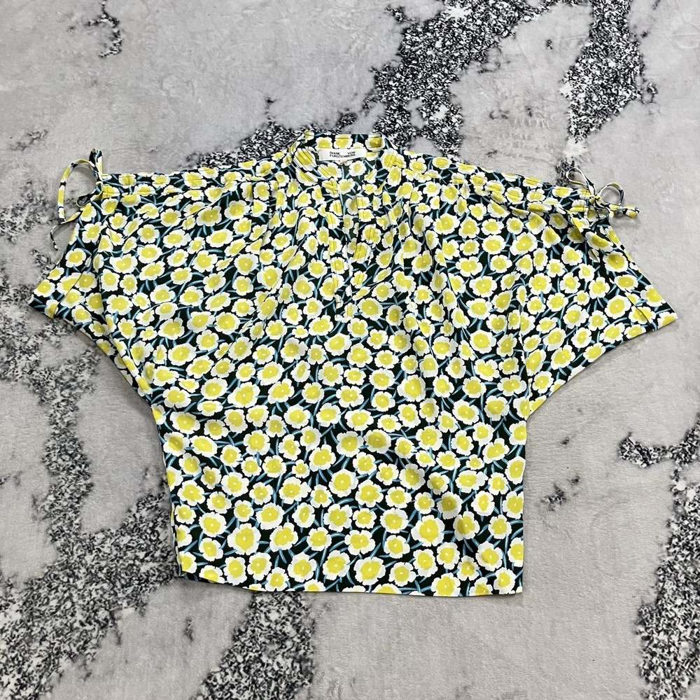 Diane Von Furstenberg Silk Floral Blouse Tie Sleeve Dolman Top Womens‎ Size M